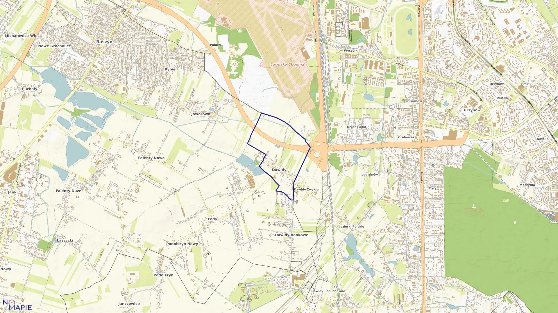 Mapa obrębu DAWIDY w gminie Raszyn