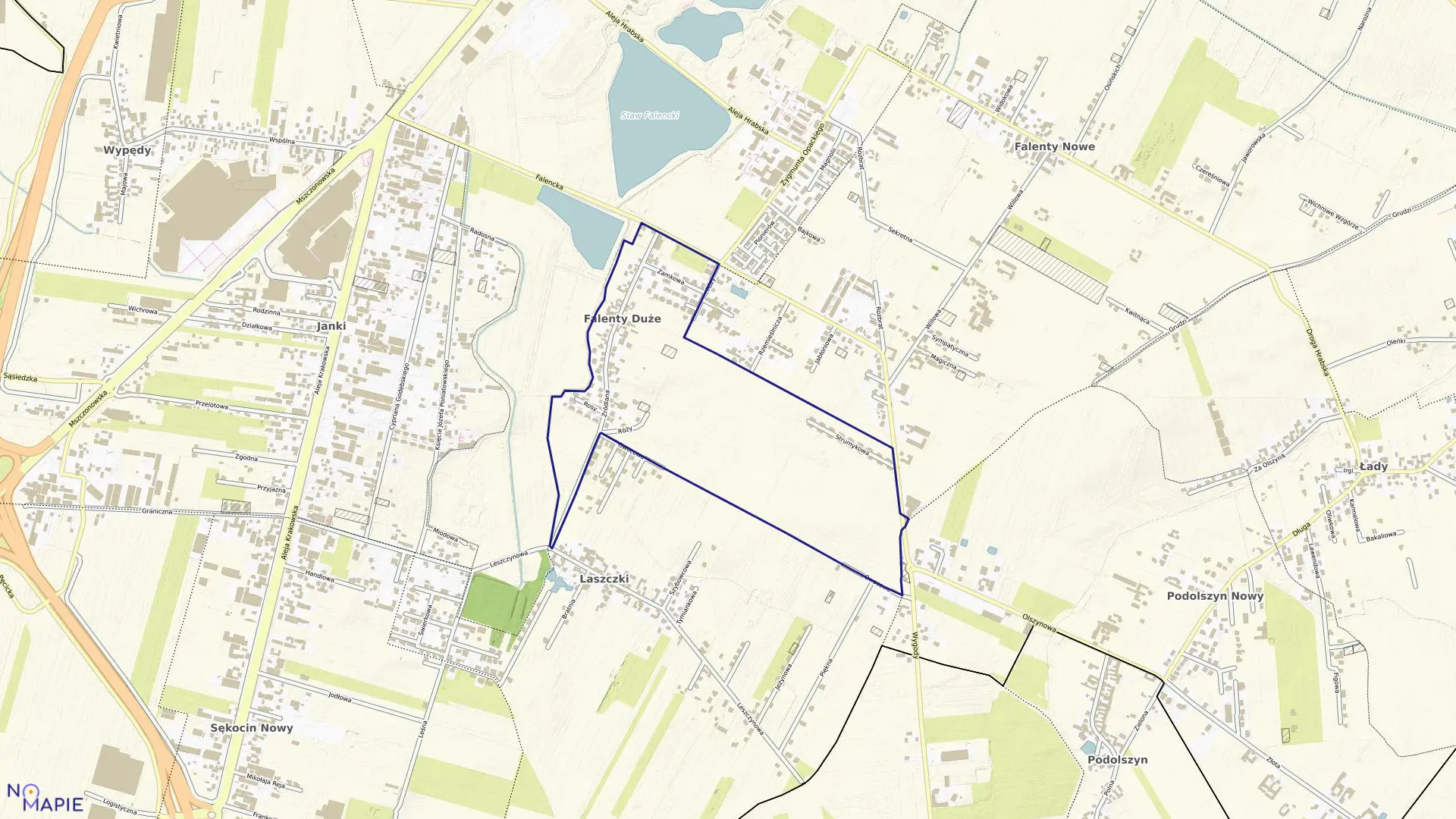 Mapa obrębu FALENTY DUŻE w gminie Raszyn