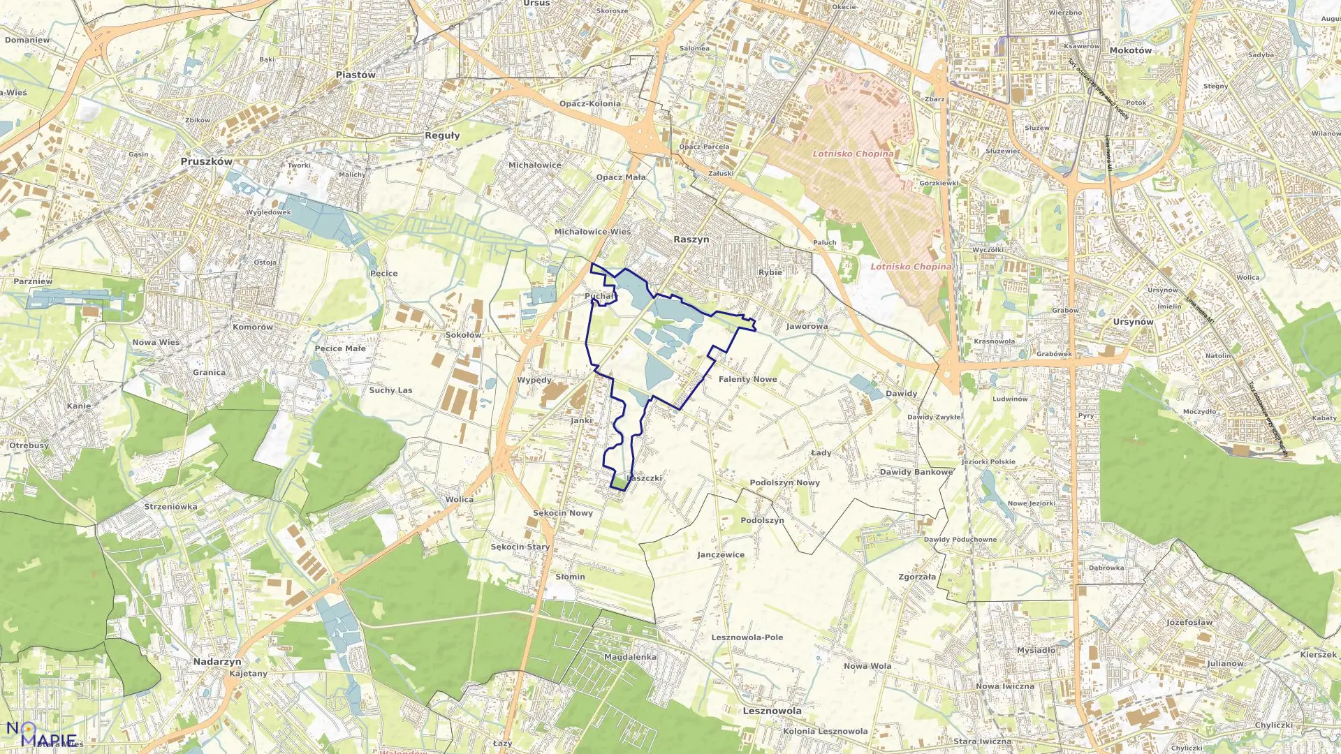 Mapa obrębu FALENTY w gminie Raszyn
