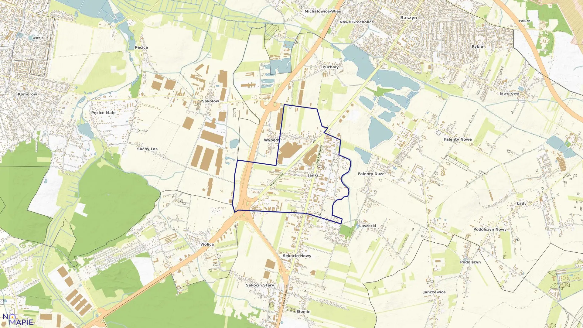 Mapa obrębu JANKI w gminie Raszyn