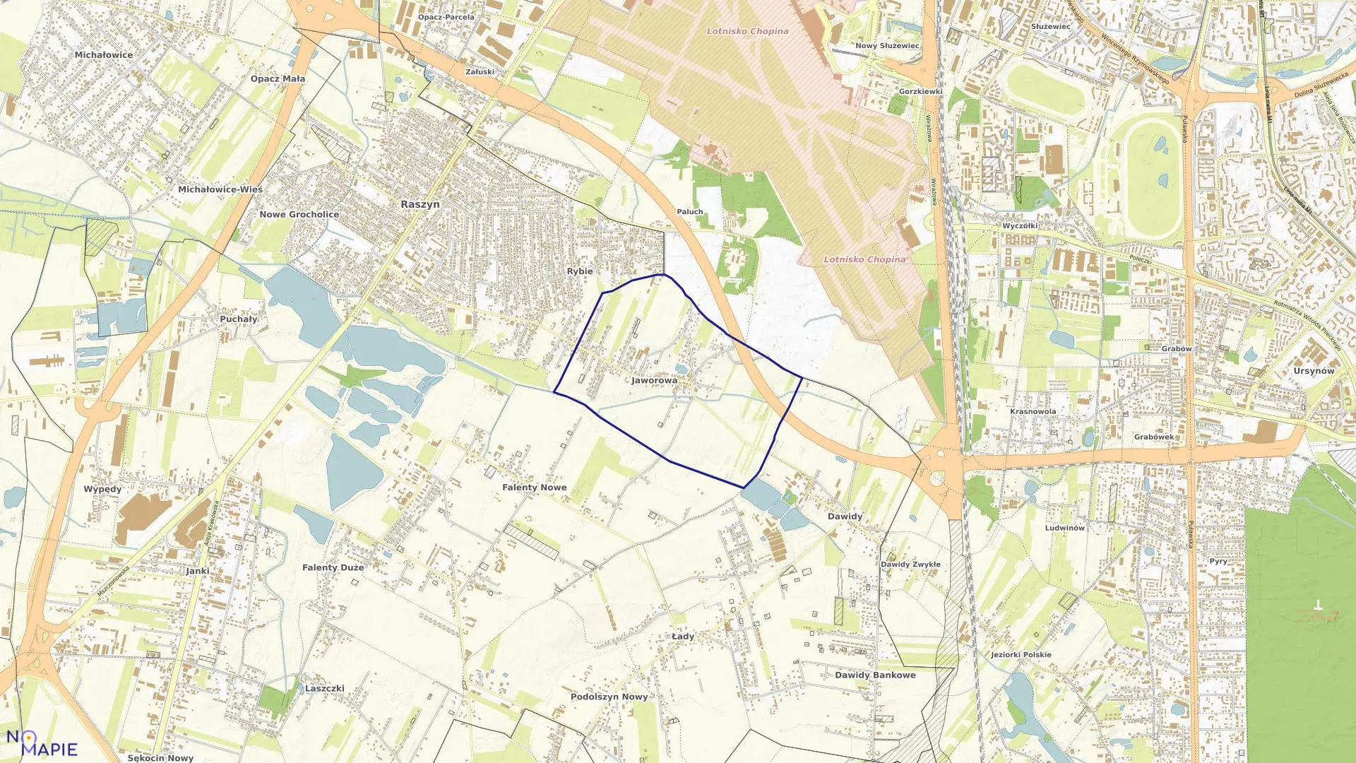 Mapa obrębu JAWOROWA w gminie Raszyn