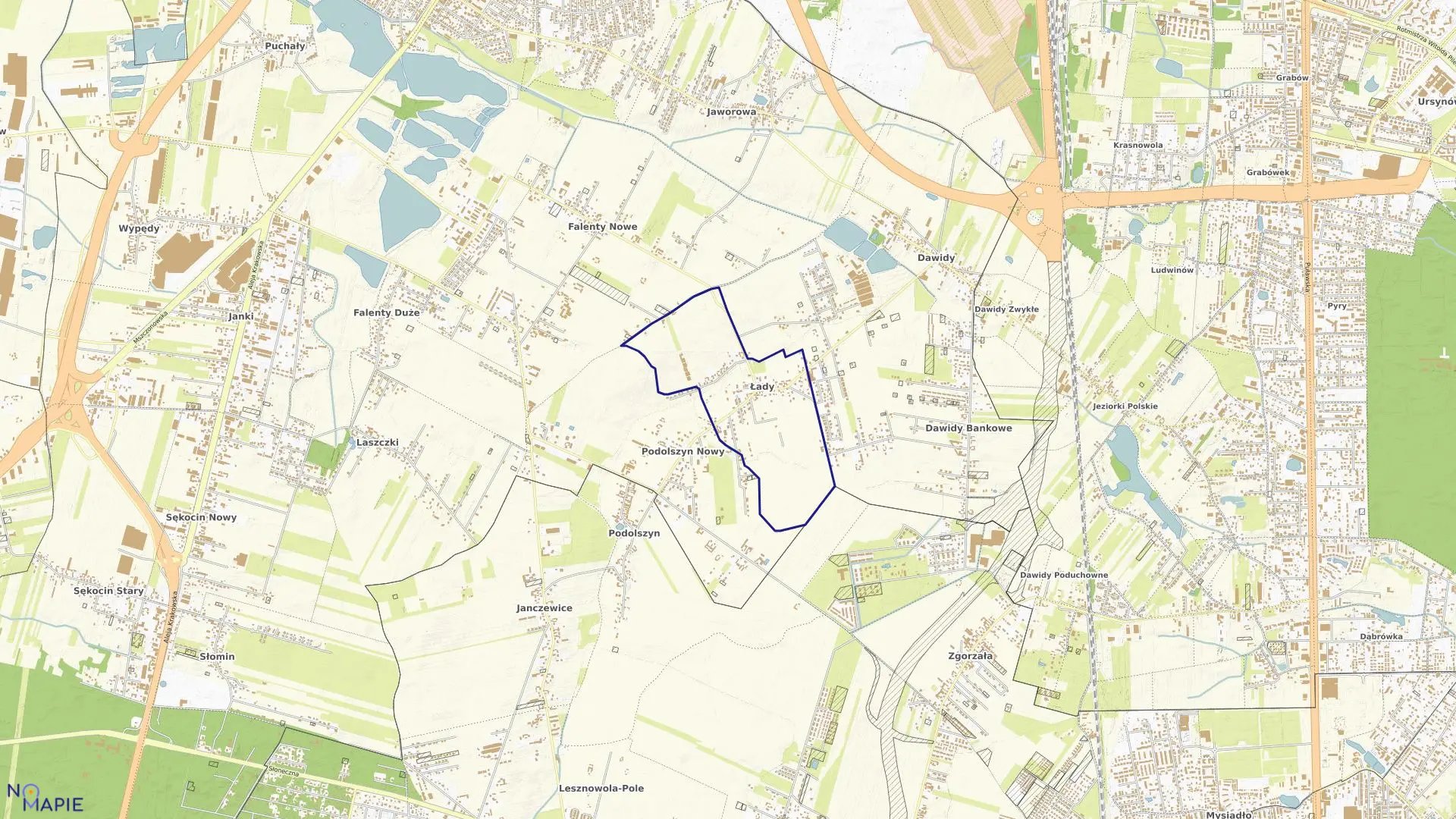 Mapa obrębu ŁADY w gminie Raszyn