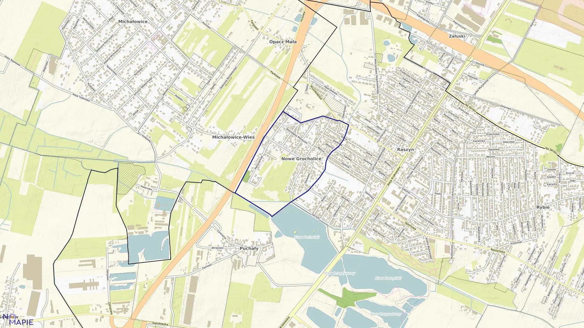 Mapa obrębu NOWE GROCHOLICE w gminie Raszyn