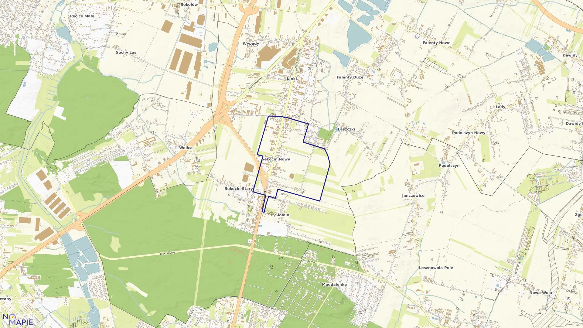 Mapa obrębu SĘKOCIN NOWY w gminie Raszyn